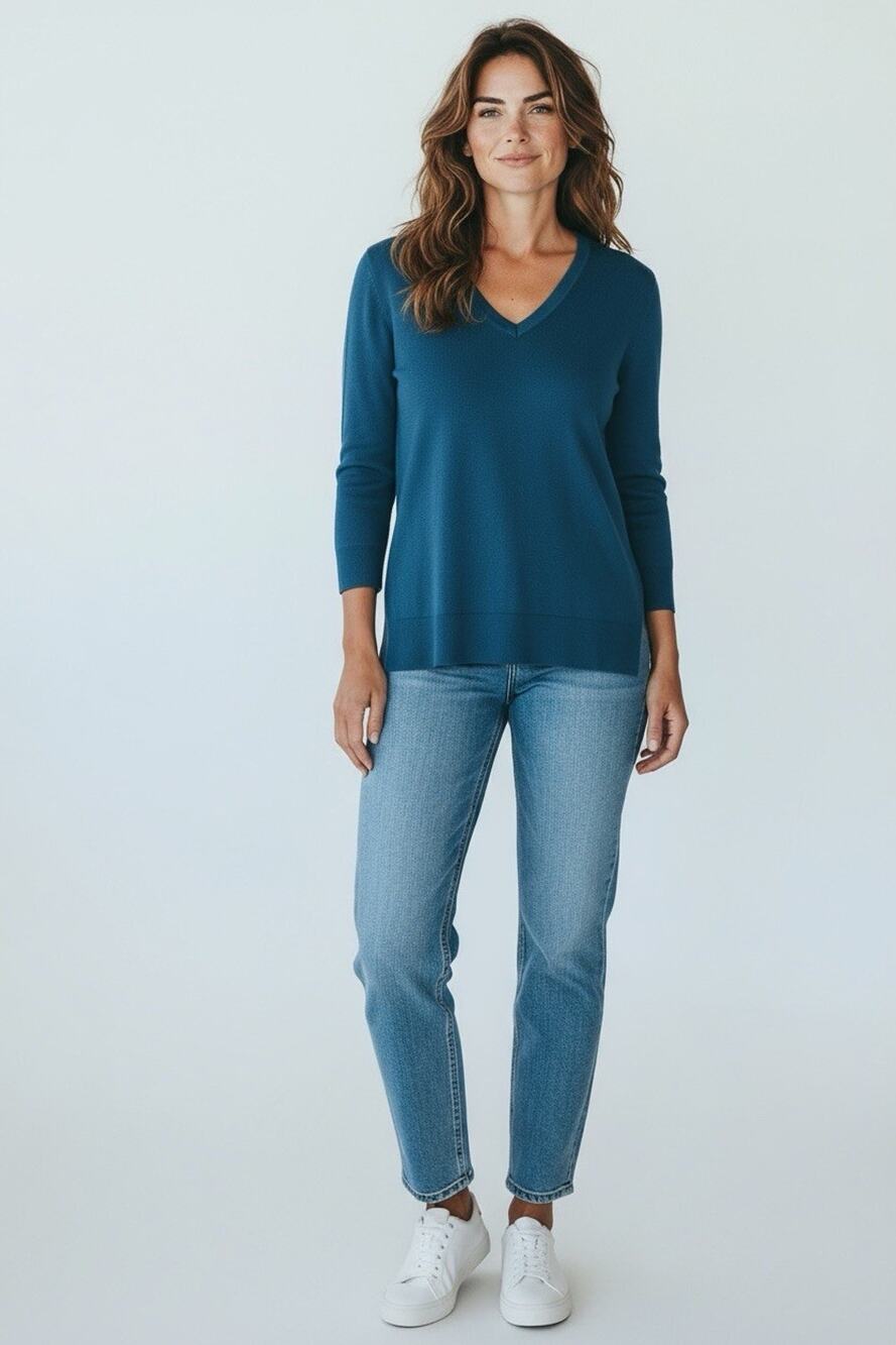 Chico's Touch of Cashmere Blue V-Neck Sweater Women's Size 2 Large NWOT